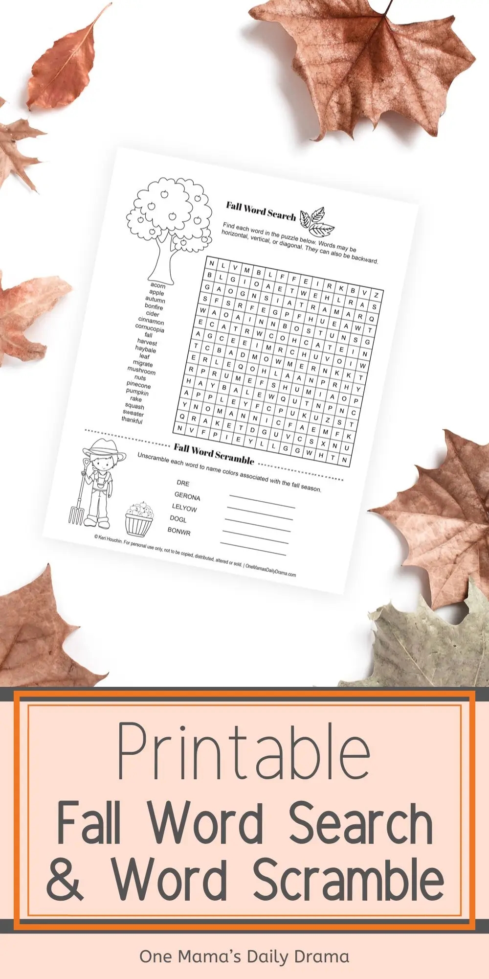 Printable Fall Word Search And Word Scramble