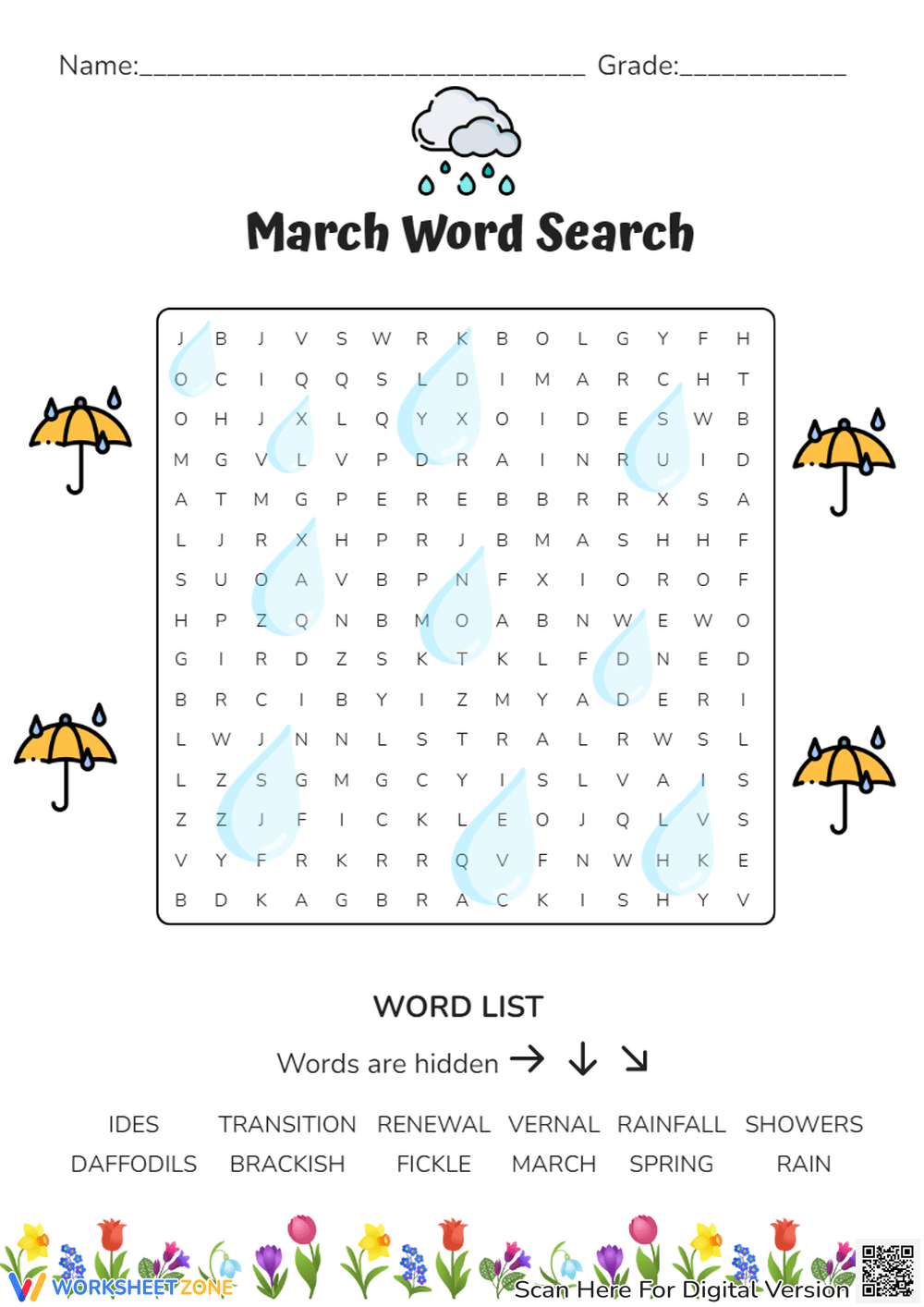 Printable Kindergarten Word Search