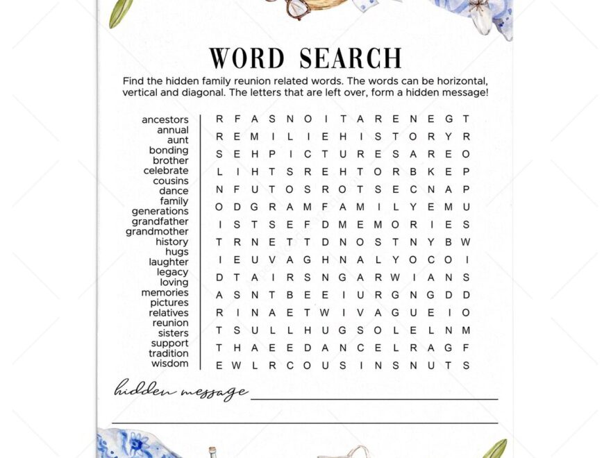 Printable Word Search Puzzle Family Get Together Game