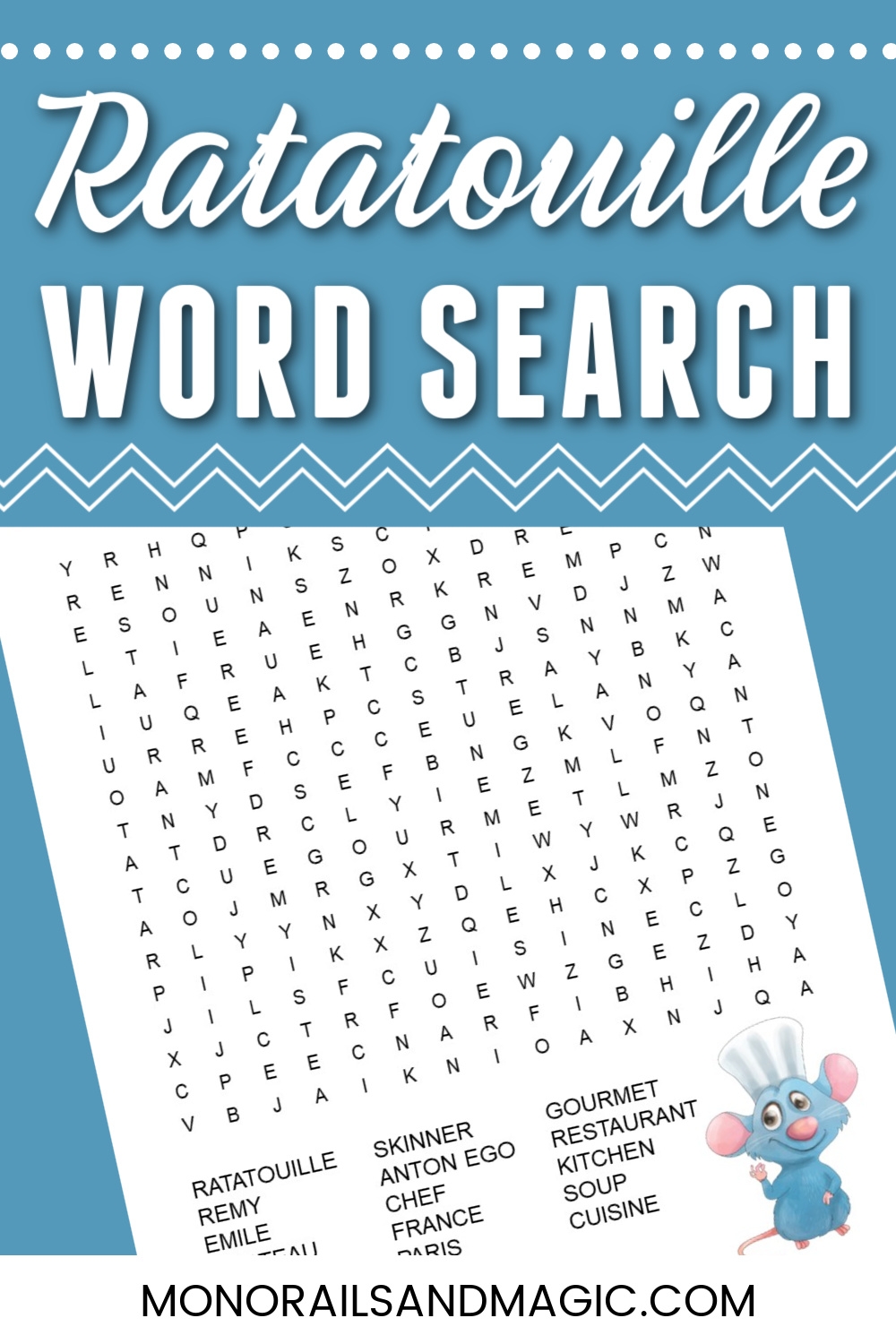 Ratatouille Word Search Free Printable Monorails And Magic