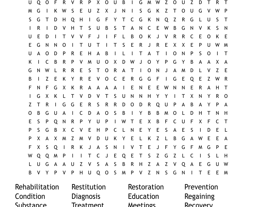 Recovery And Rehab Word Search WordMint
