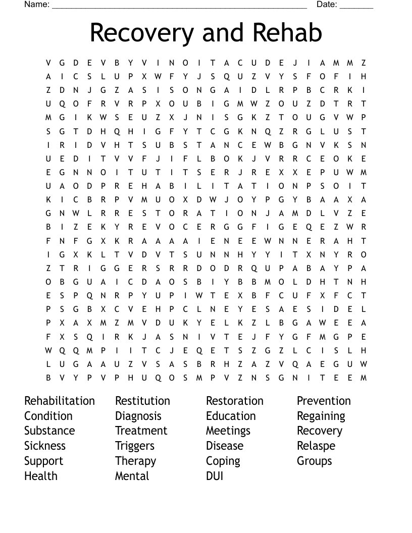 Recovery And Rehab Word Search WordMint