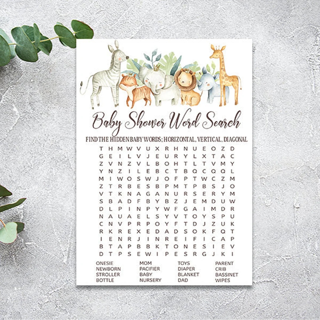 Safari Baby Shower Word Search Game Cute Animals Baby Word Search Printable Zoo Animal Jungle Boy Baby Shower Games Fun Activity Cards G09 Etsy