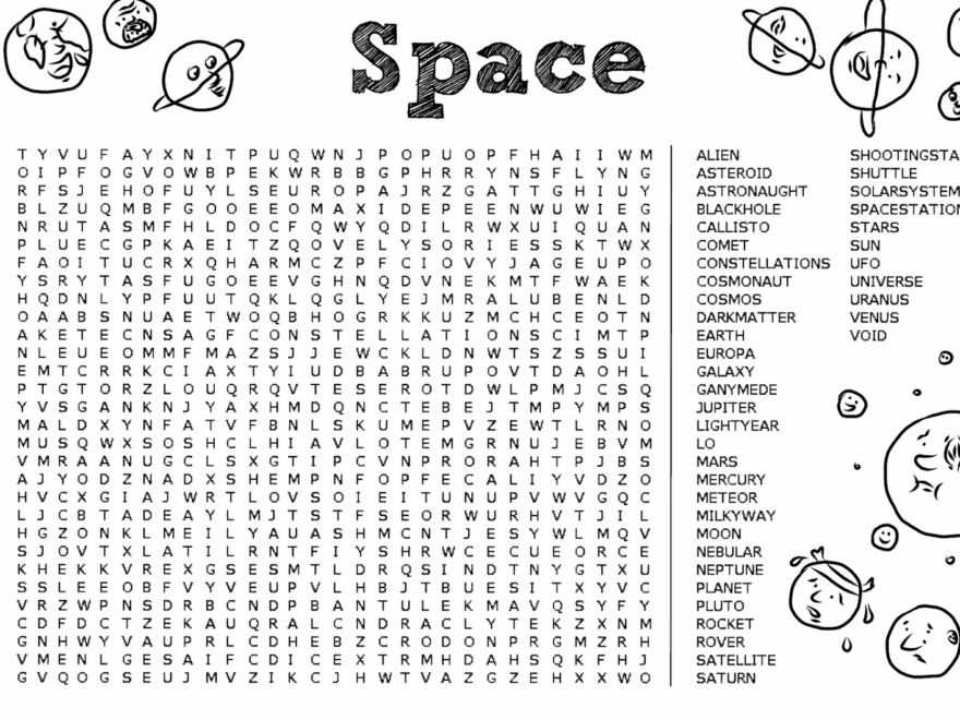 Space Word Search Printable Activity Shelter