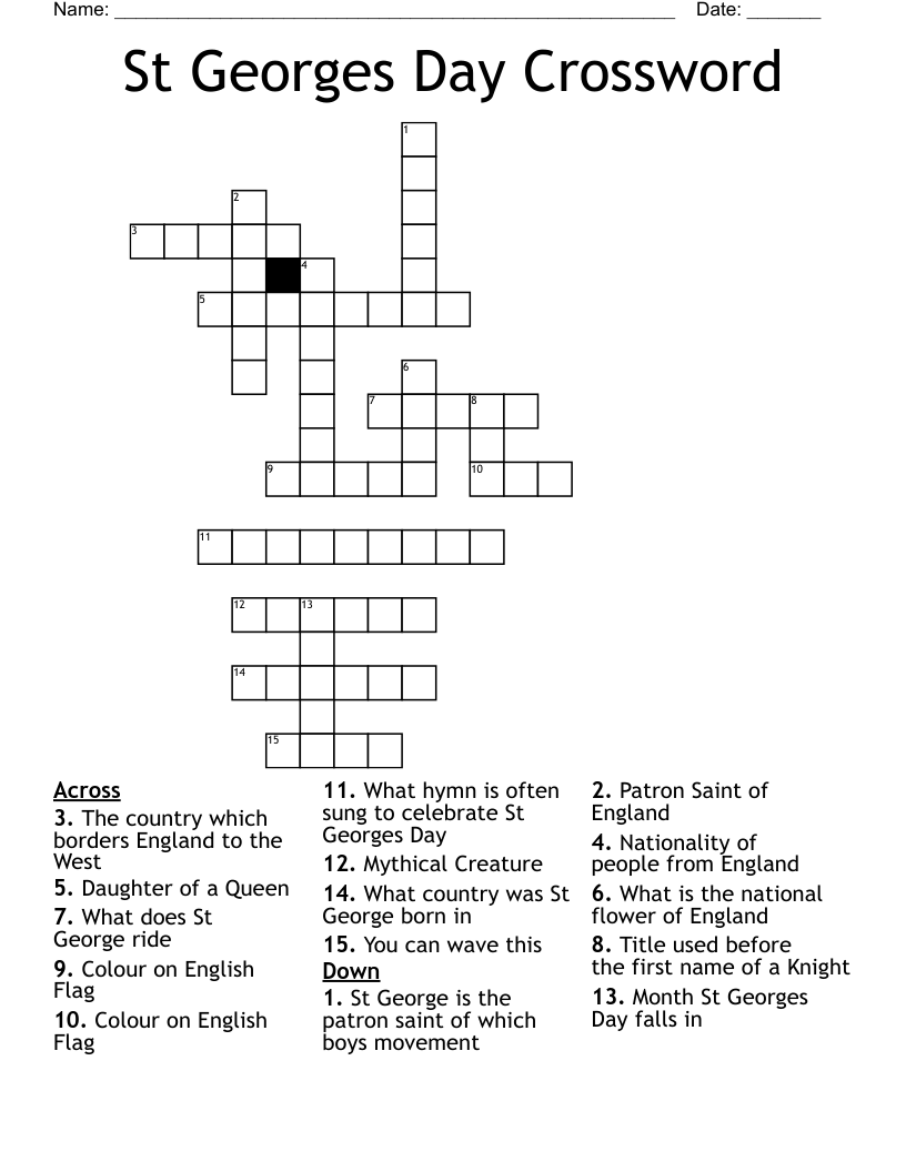 St Georges Day Crossword WordMint
