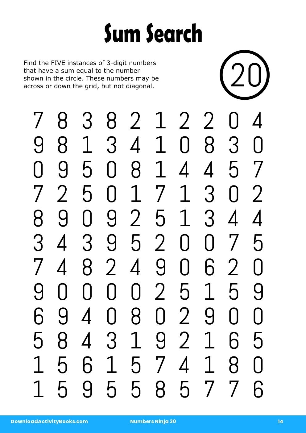 Sum Search In Numbers Ninja 30