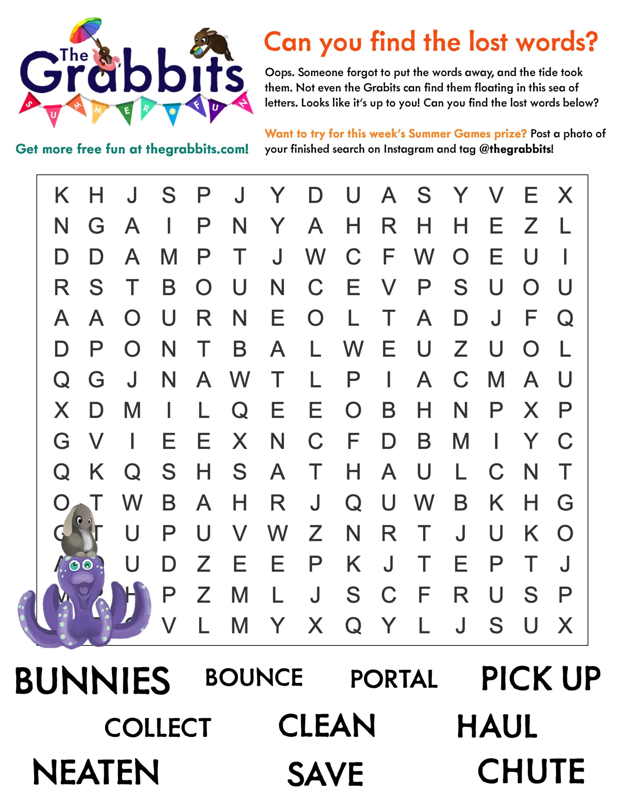 Summer Games Word Search 3 The Grabbits
