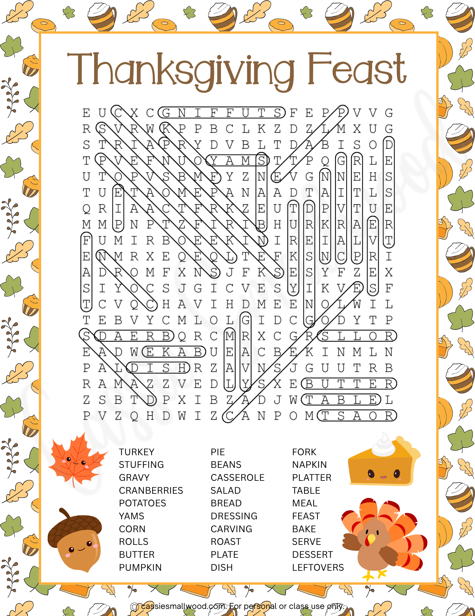 Thanksgiving Feast Word Search Answer Key Cassie Smallwood