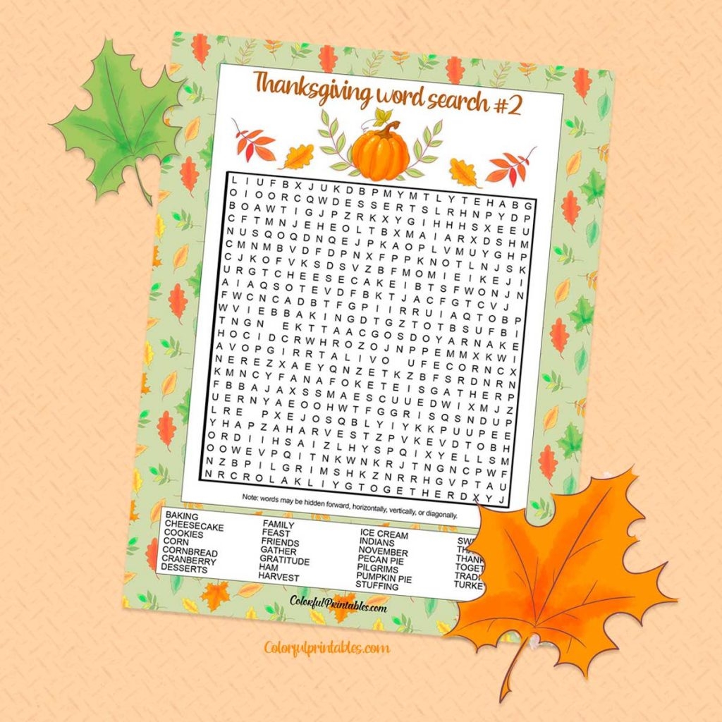 Printable Word Searches Thanksgiving