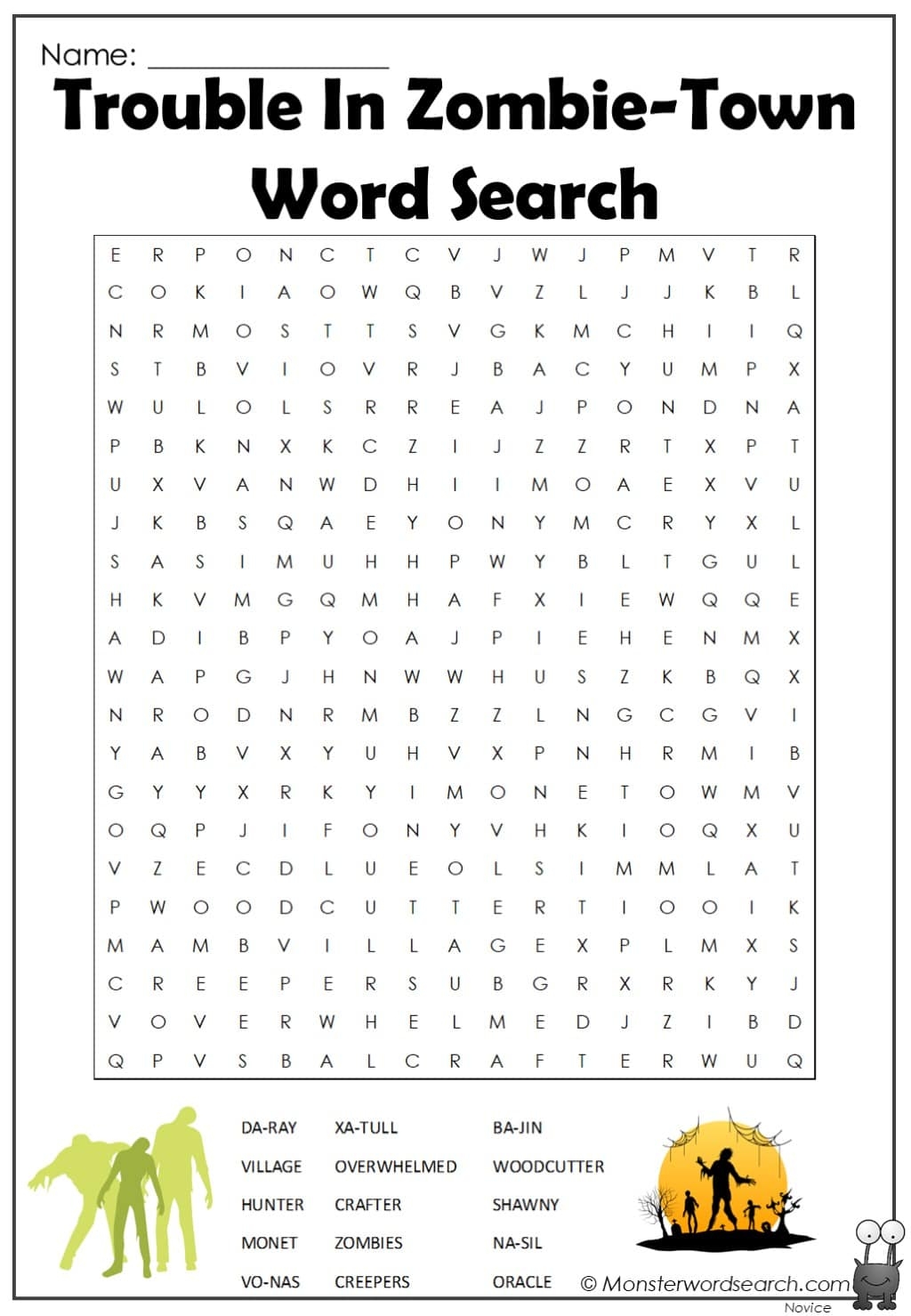 Trouble In Zombie Town Word Search Monster Word Search