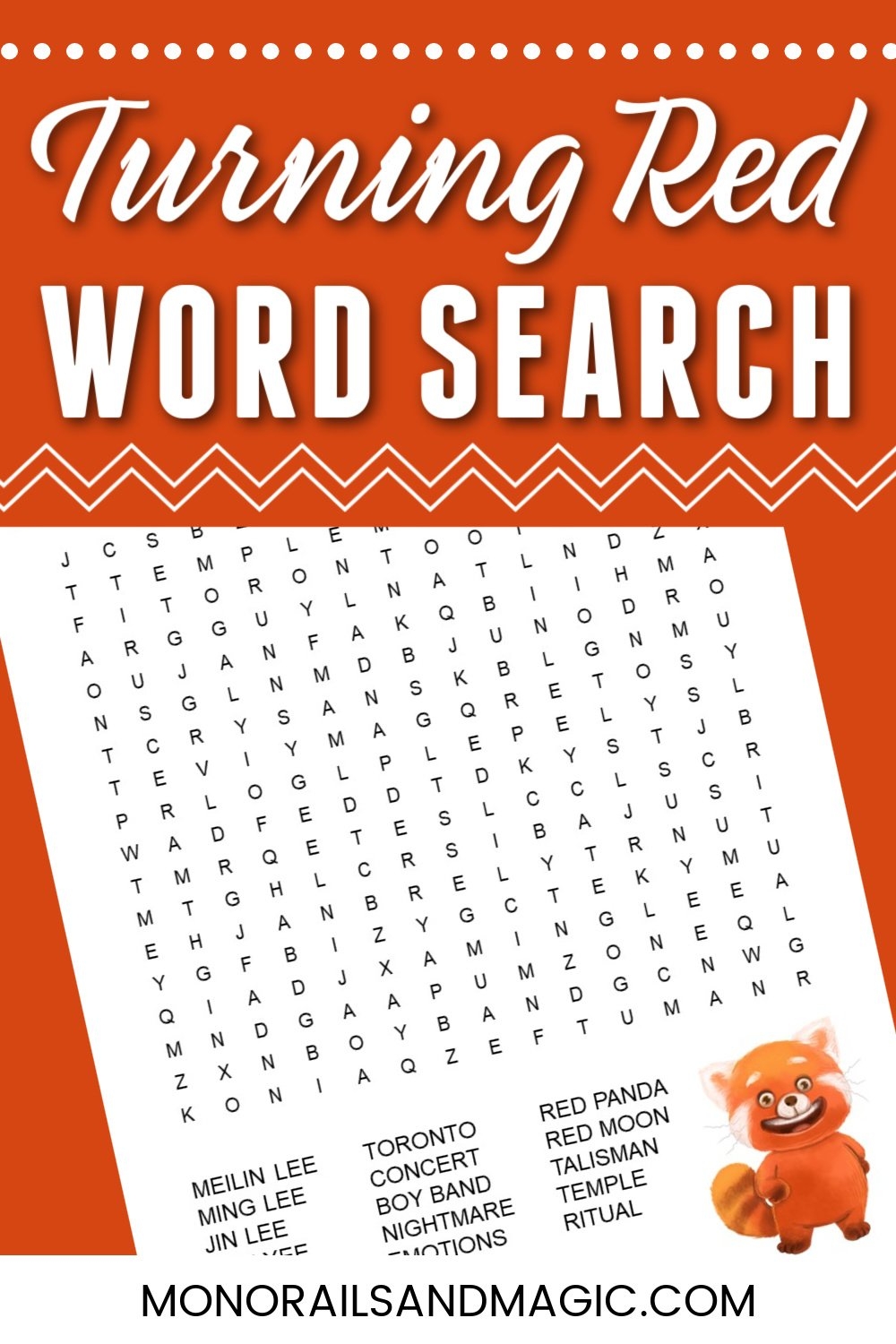 Turning Red Word Search Free Printable Monorails And Magic