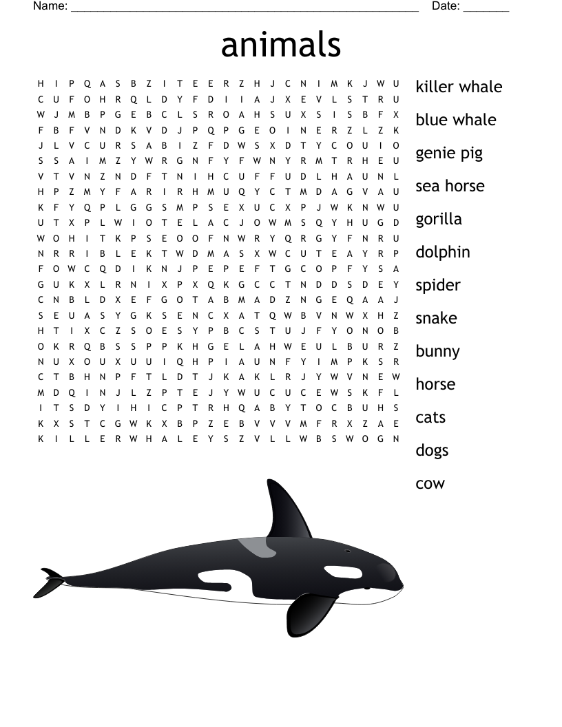 Types Of Whales Word Search WordMint