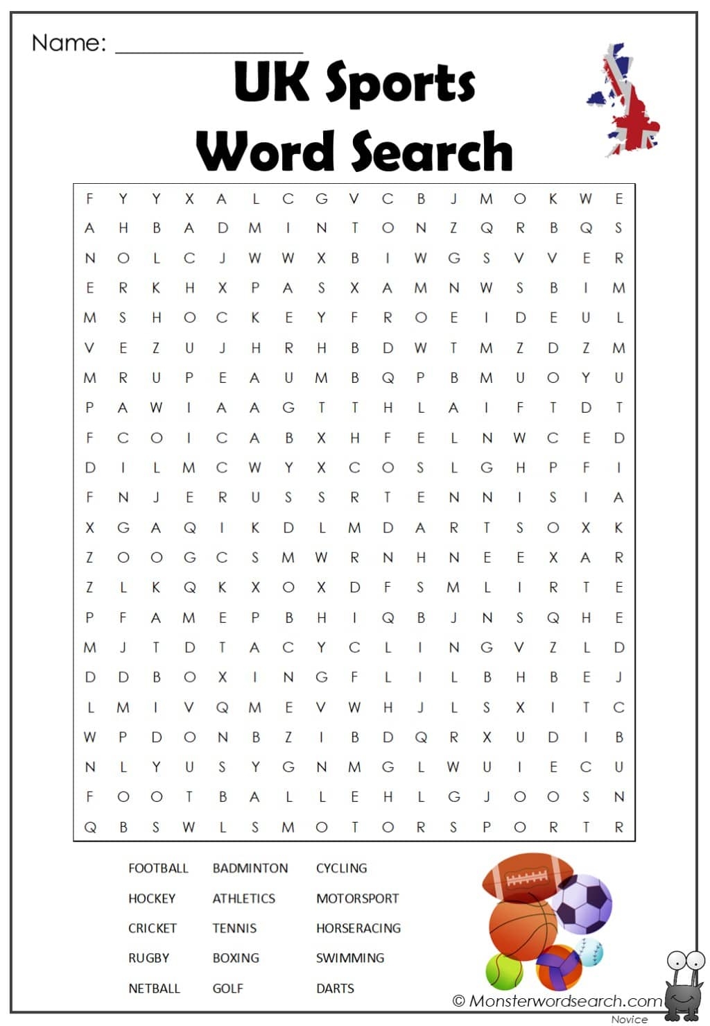 Uk Sports Word Search Monster Word Search