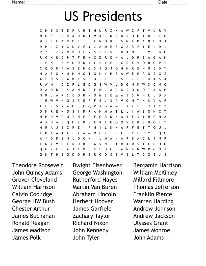 US Presidents Word Search WordMint