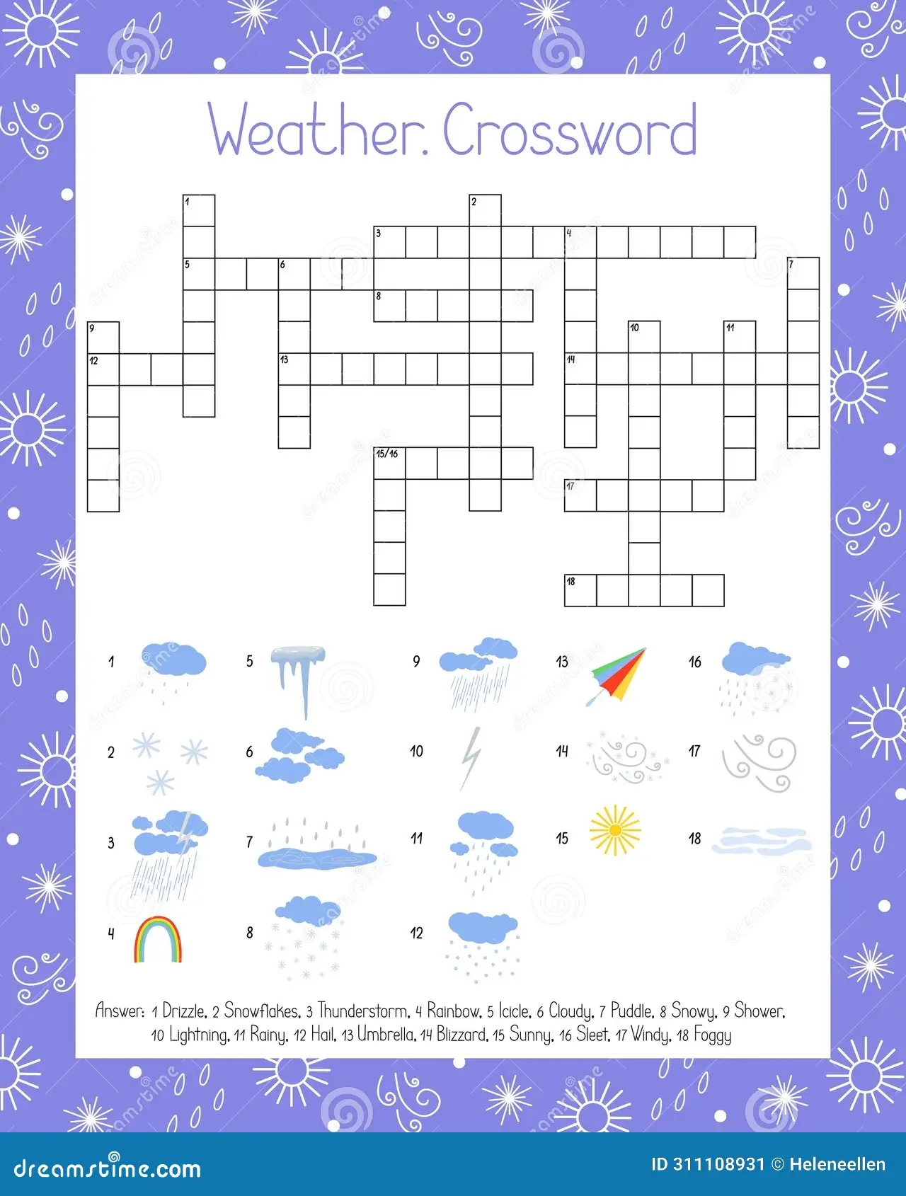 Weather Crossword Puzzle Word Search Activities Vector Illustration Printable Worksheet For Kids Stock Vector Illustration Of Worksheet Snow 311108931