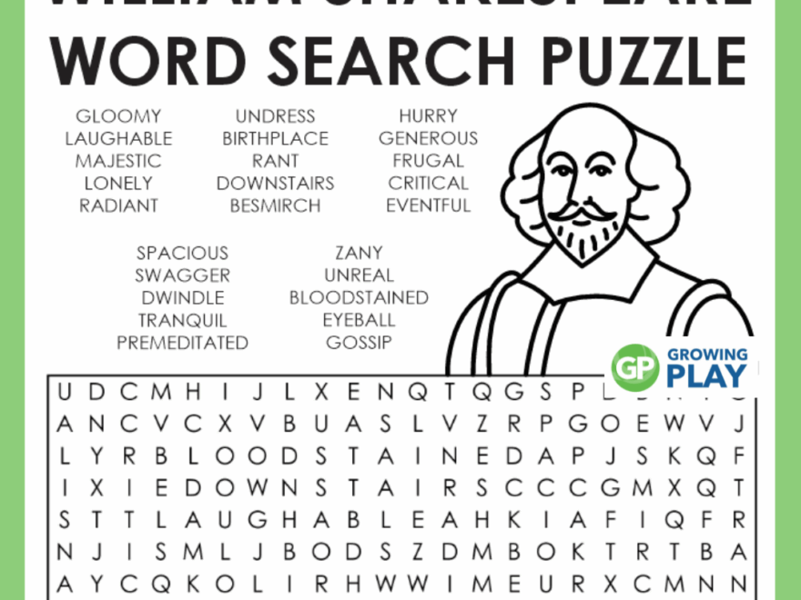 William Shakespeare Word Search PDF Growing Play