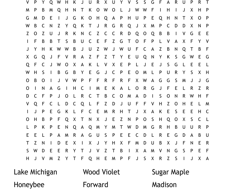 Wisconsin Word Search WordMint