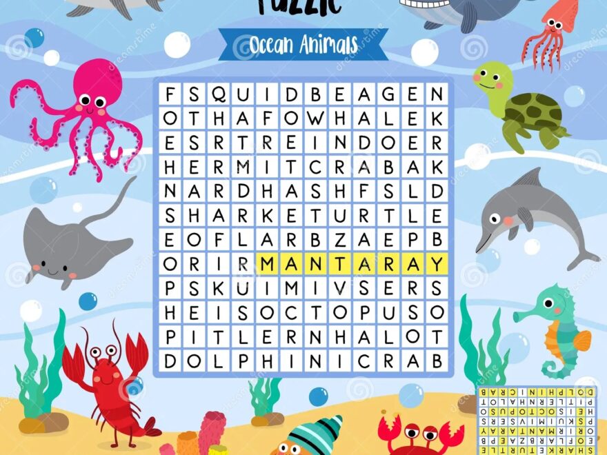 Word Search Puzzle Ocean Animals Stock Vector Illustration Of Crab Quiz 174512636
