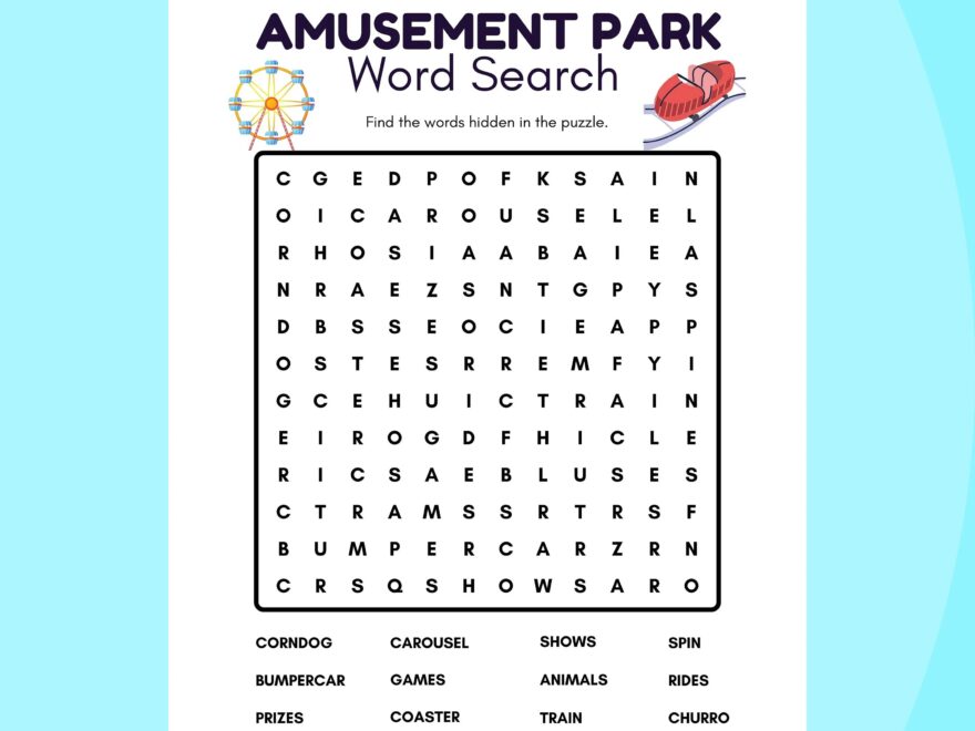 Word Search Puzzles Activity For Kids Circus Dogs Amusement Park Searching Games Printable Digital Download Etsy