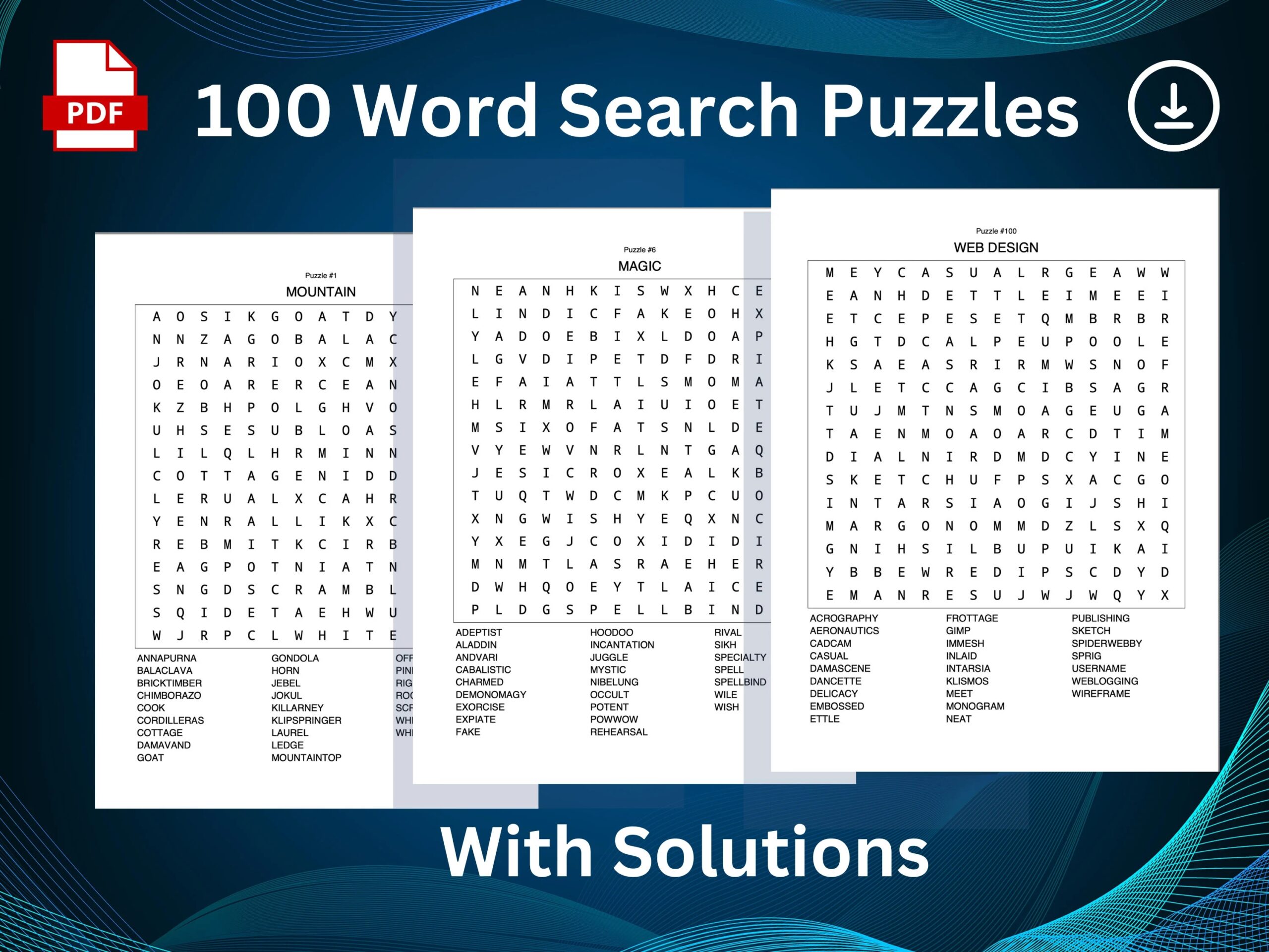 Word Search Puzzles For Adults Or Kids 100 Word Search Puzzles For Party Games Includes Solutions Instant Download PDF Digital Etsy