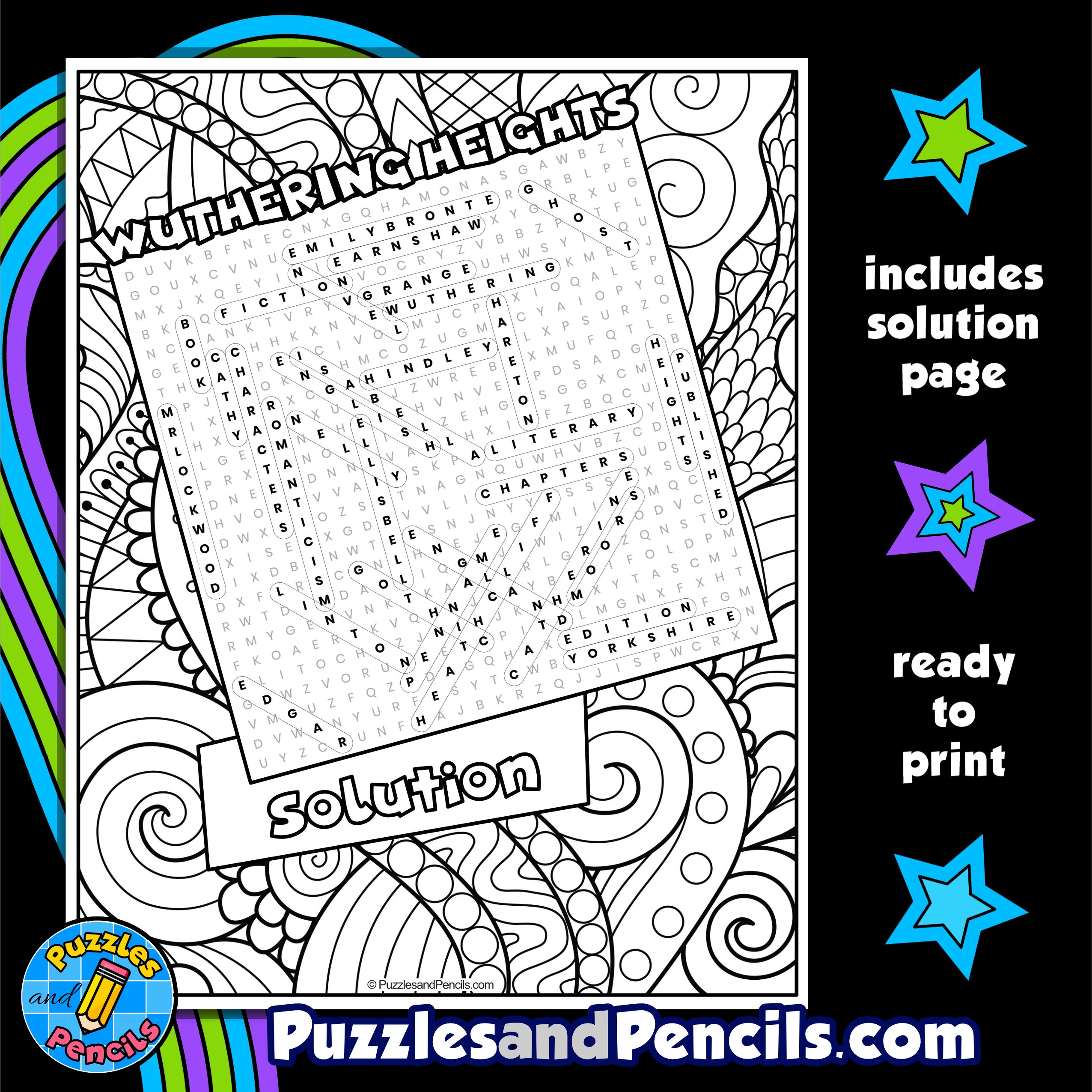 Wuthering Heights Word Search Puzzle Activity Page With Coloring Emily Bronte Wordsearch Made By Teachers