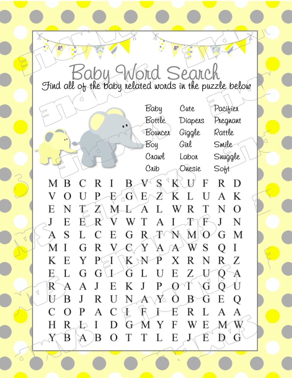 Yellow Elephant Sevear Word Search